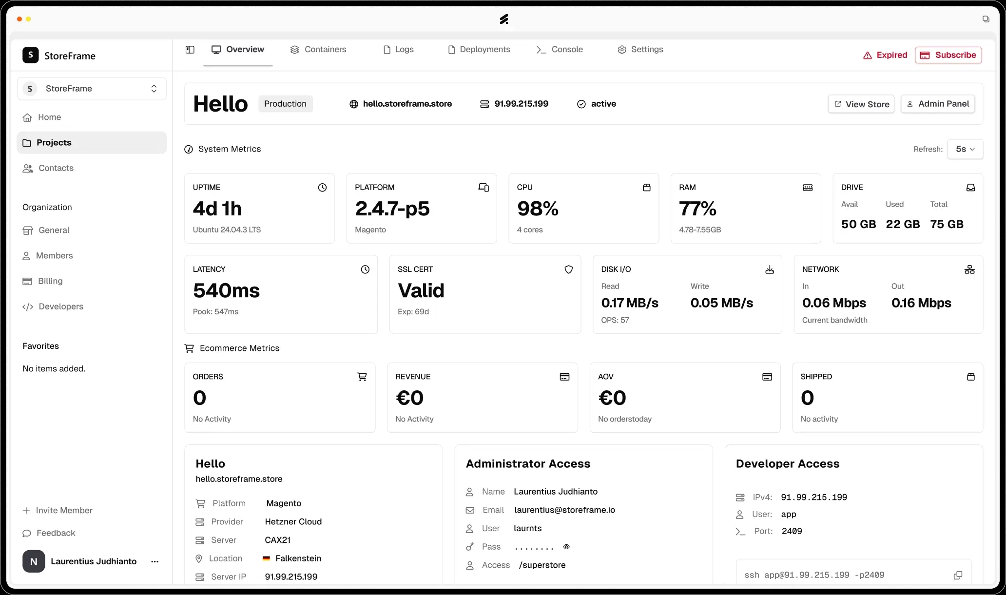 StoreFrame Dashboard