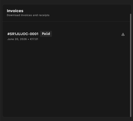 Invoices card in Hub Settings