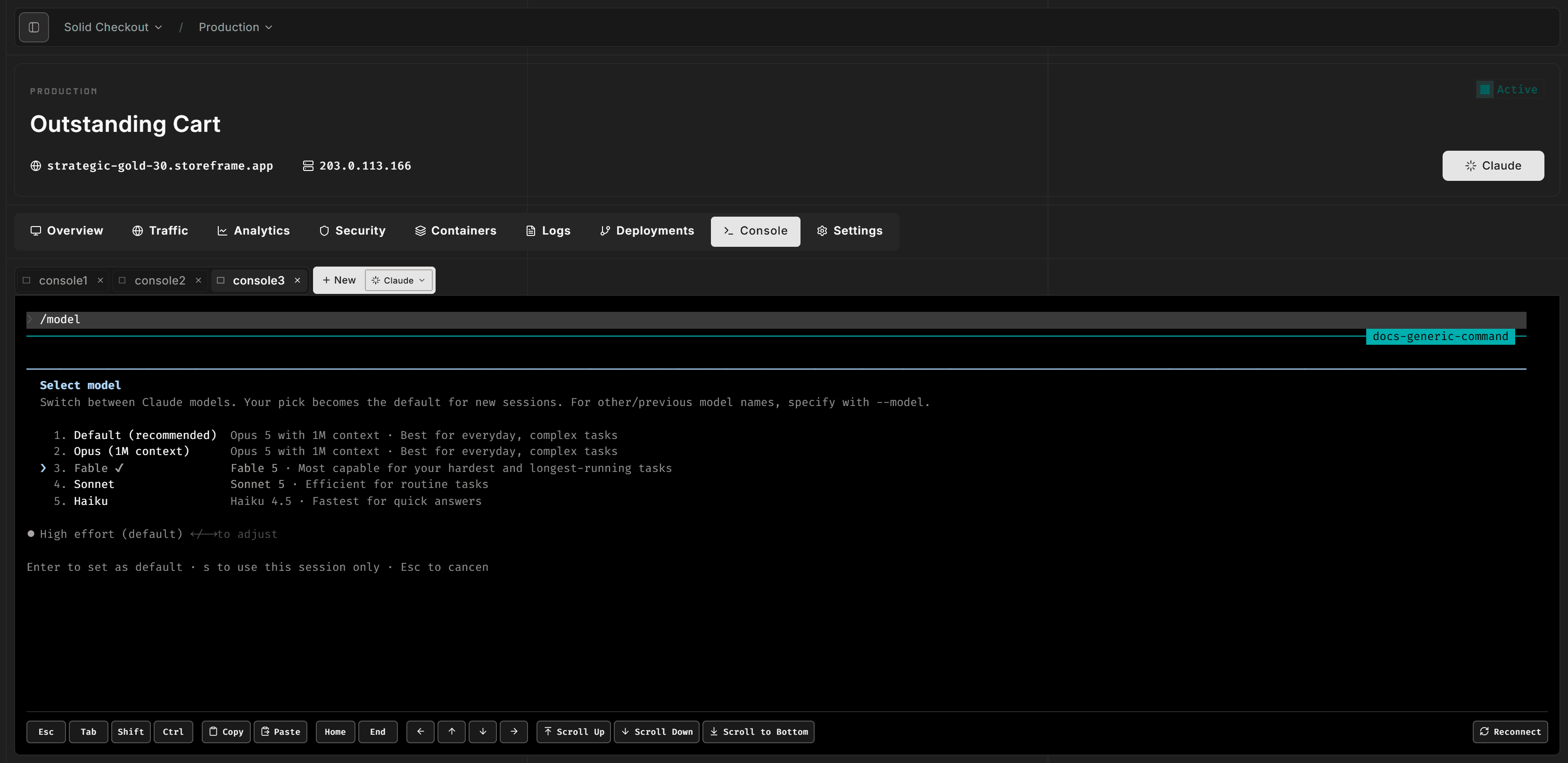 The /model interactive picker inside a Claude Code session