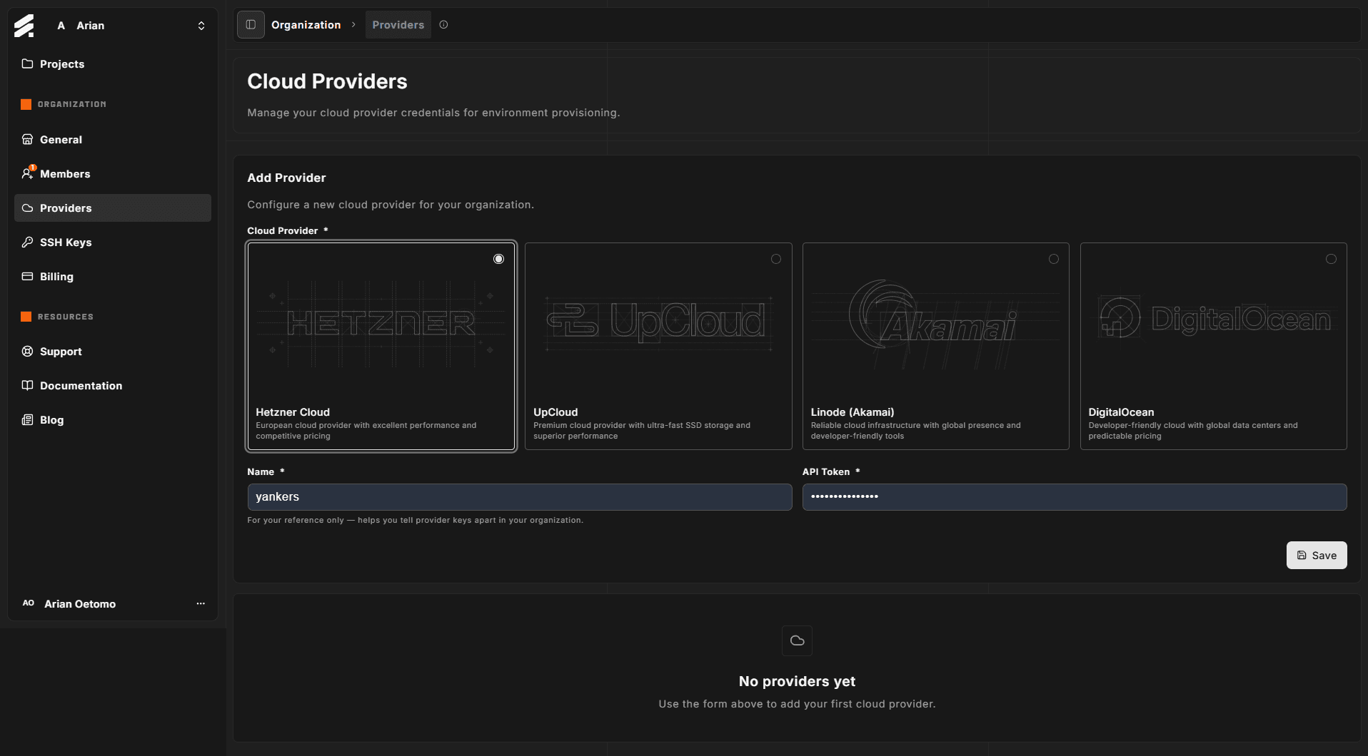 Providers page with the Add provider button highlighted