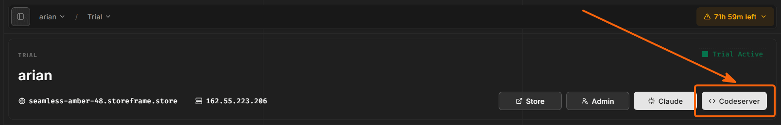 Hub environment header with the Codeserver button visible on desktop