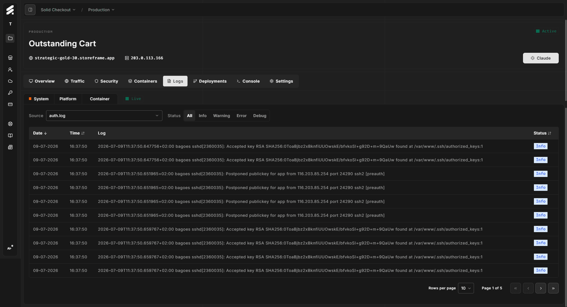 Environment detail page in Hub highlighting the environment UUID