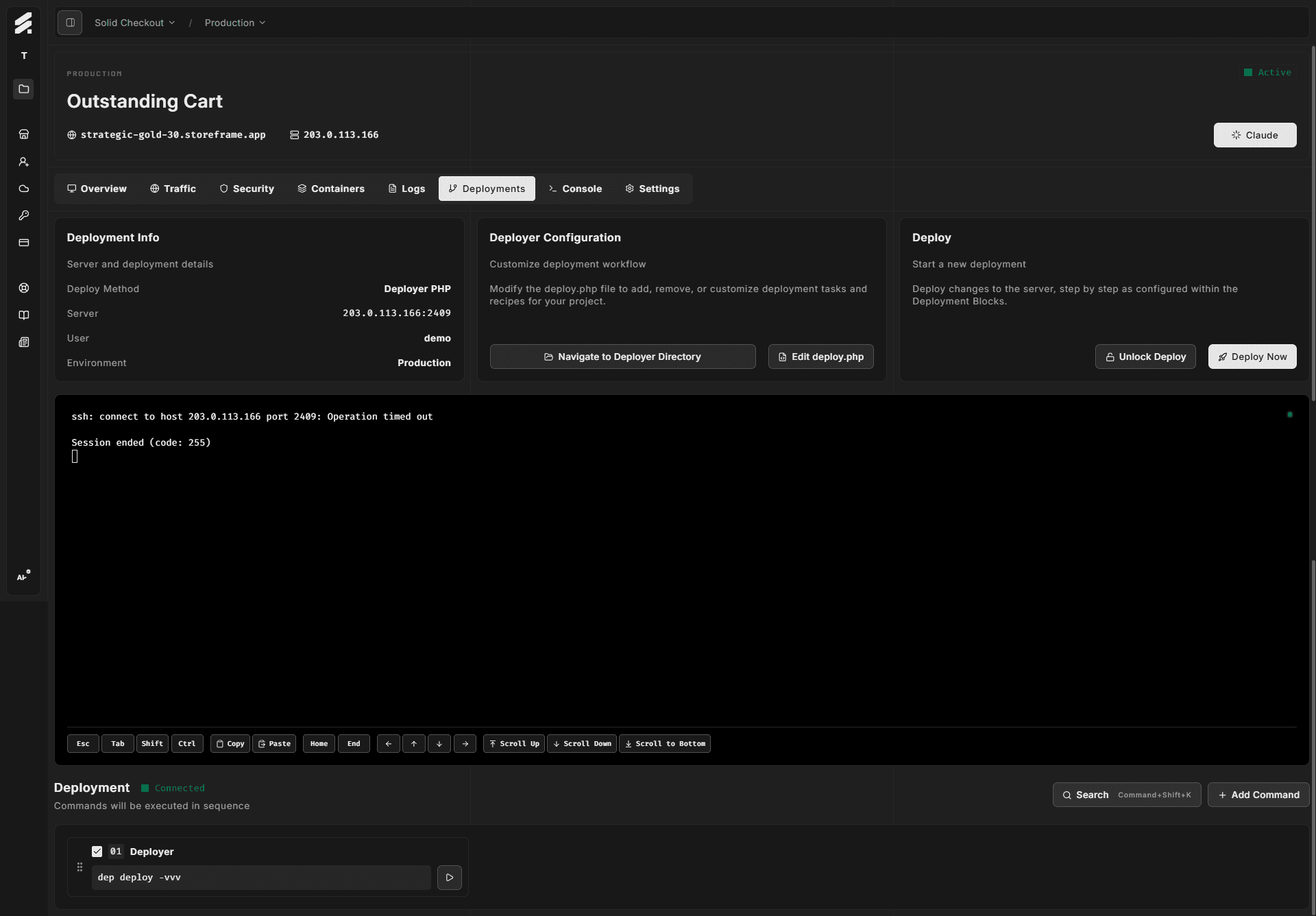 Deployments tab