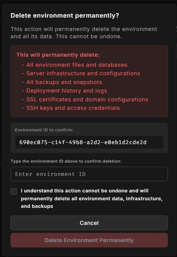 Destroy confirmation dialog