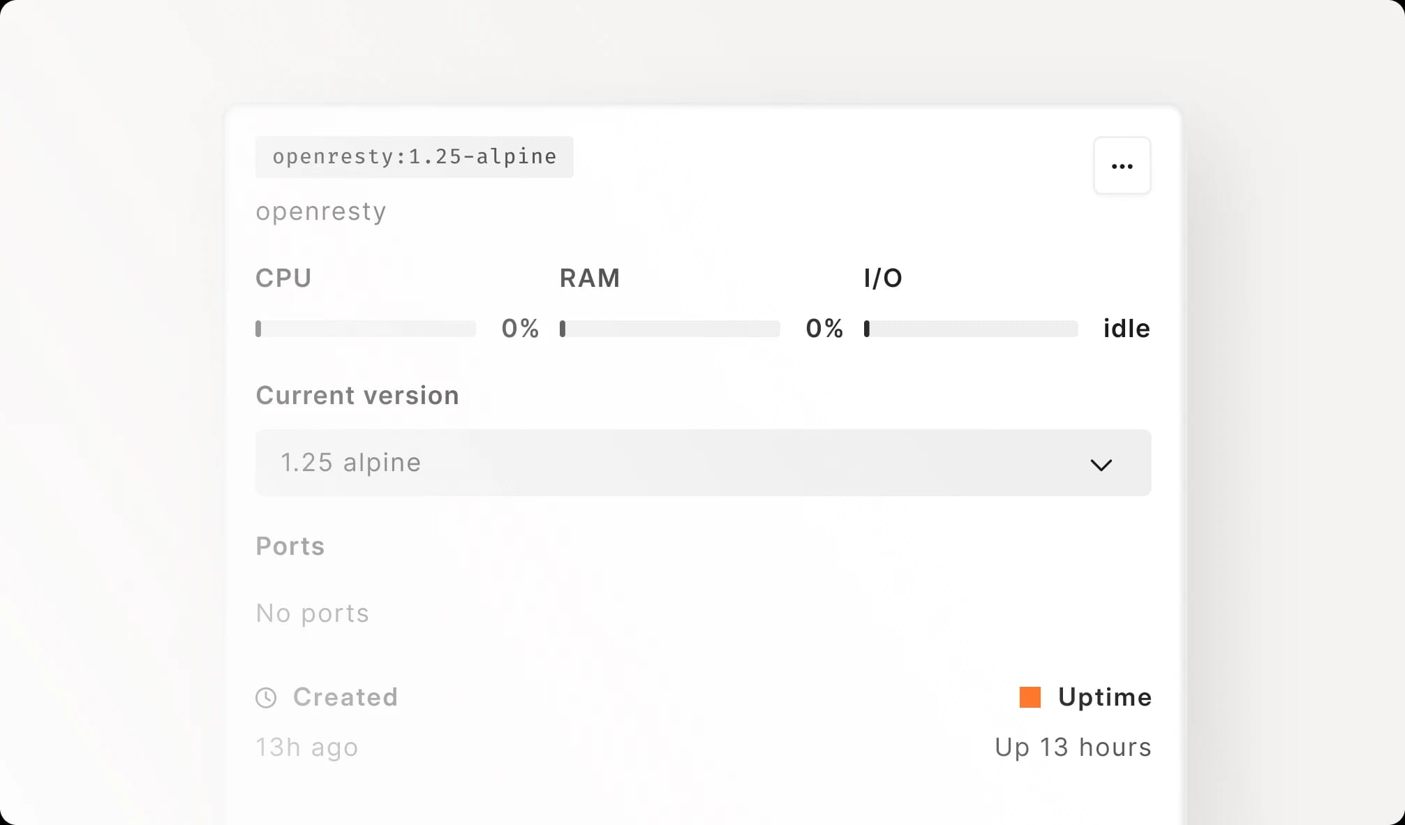 The OpenResty edge container in the StoreFrame dashboard, healthy with no exposed ports