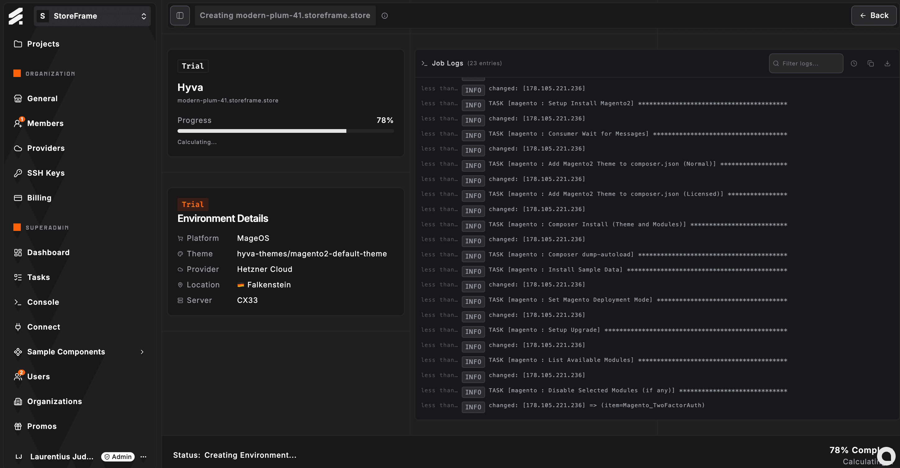 StoreFrame Deployment Live Log (Provision Preview)