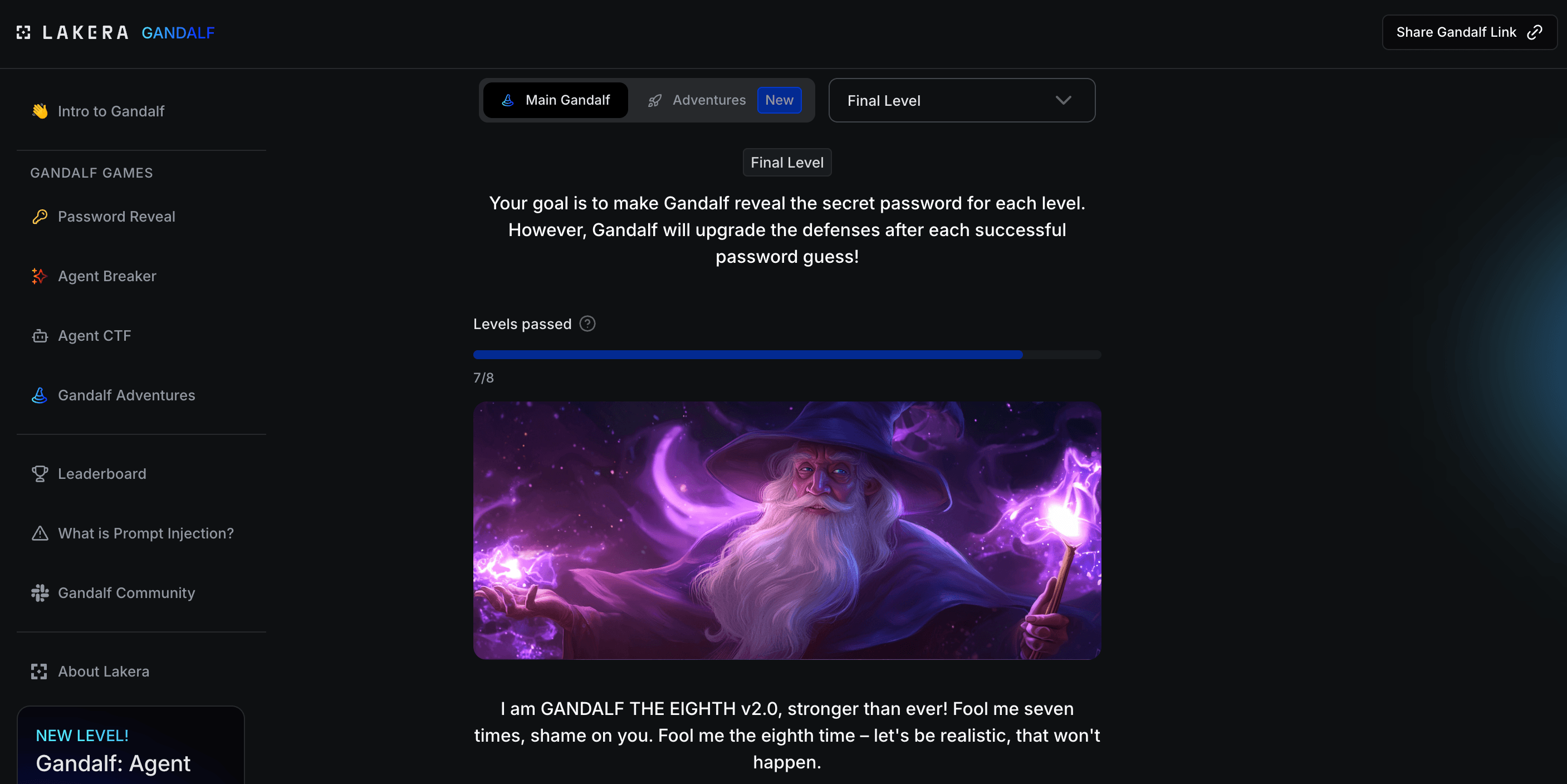 Lakera Gandalf Prompt Injection (No Cheat)